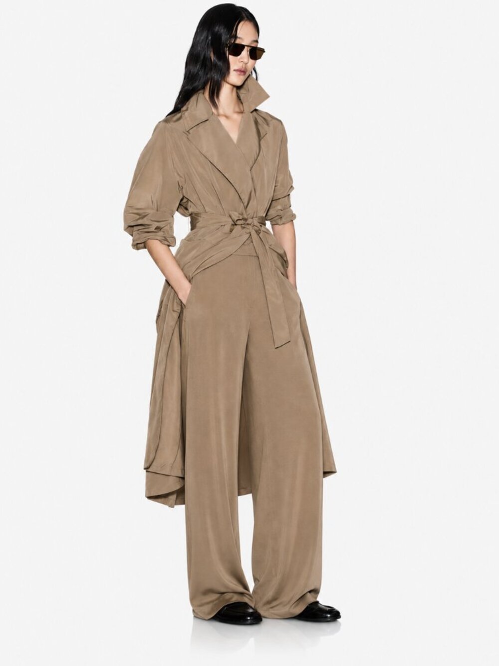 Armani Collezioni Caramel Silk Acetate Wide Leg Trousers Women's